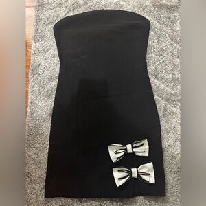 Zara Black Mini Dress with White Bow Accents